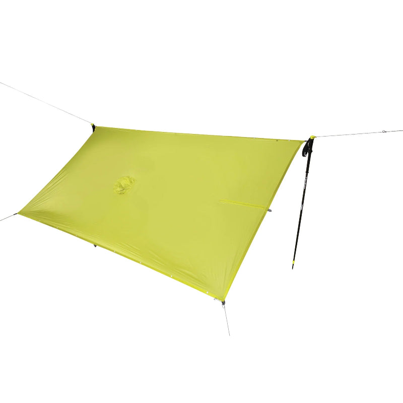 Yellow tarp with ropes on a white background
