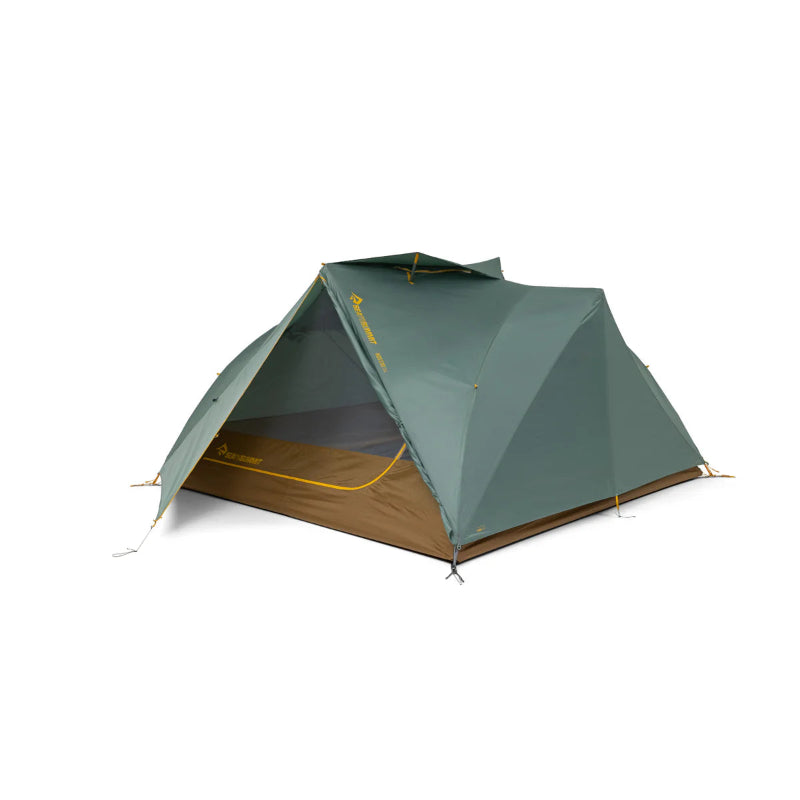 Green camping tent on a white background