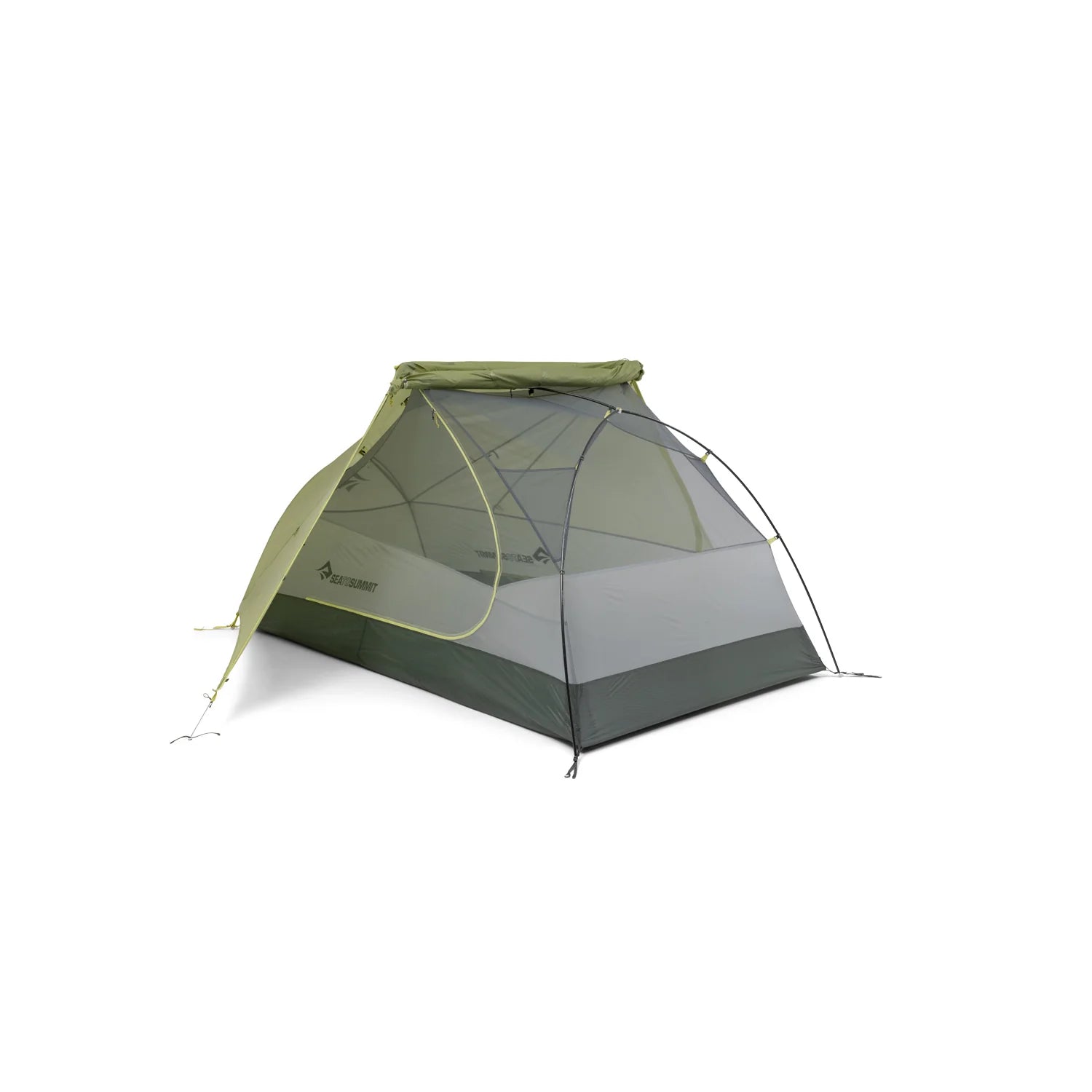 Green and gray tent on a white background