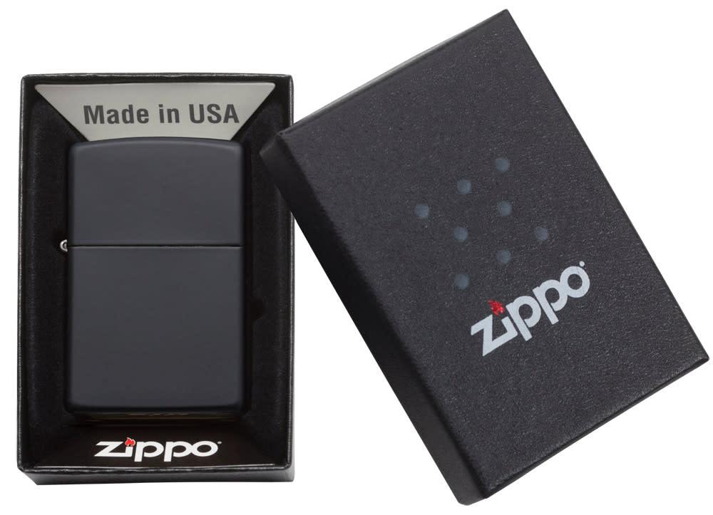 Zippo Lighter Matte Black in gift box made in the usa logo