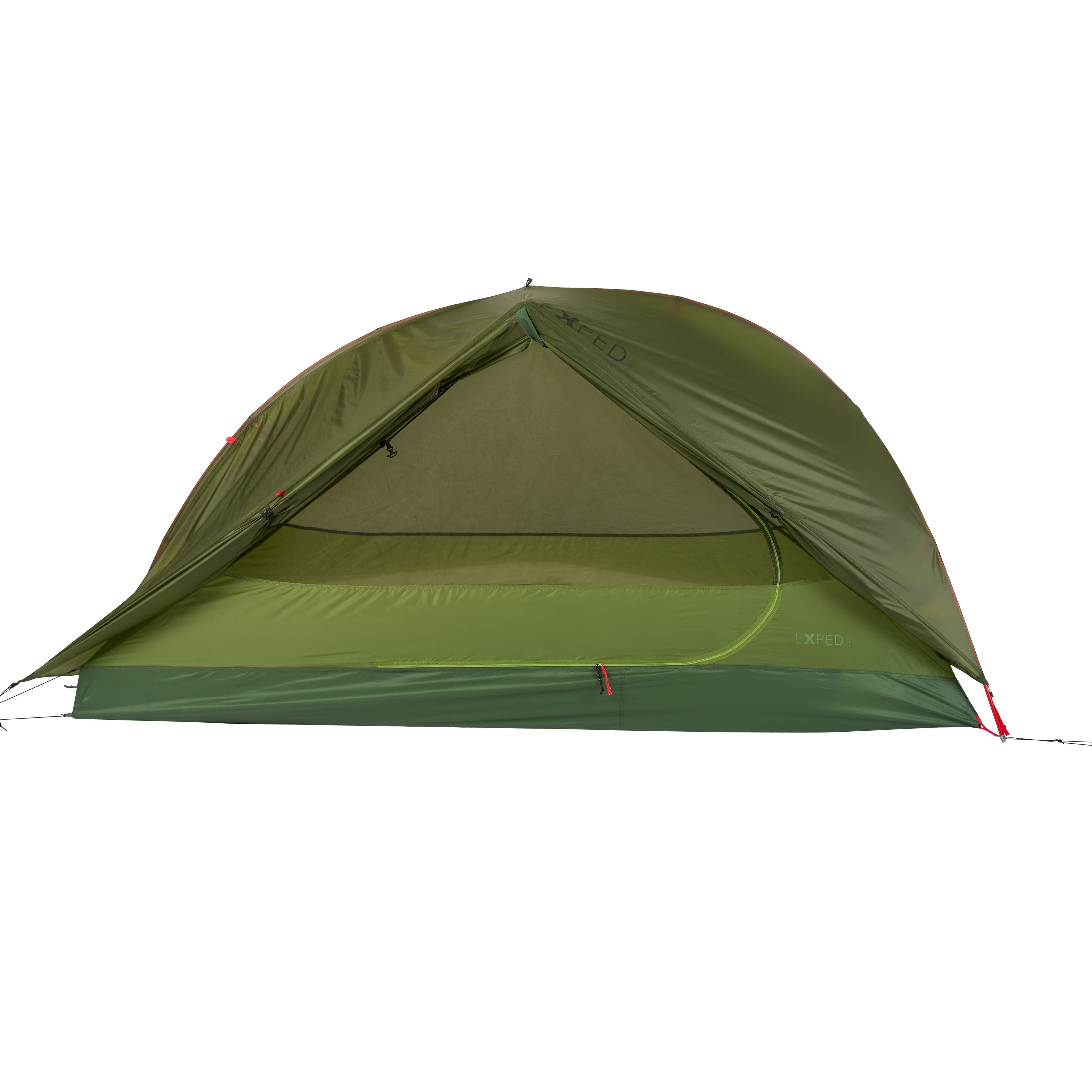 Green camping tent on a white background