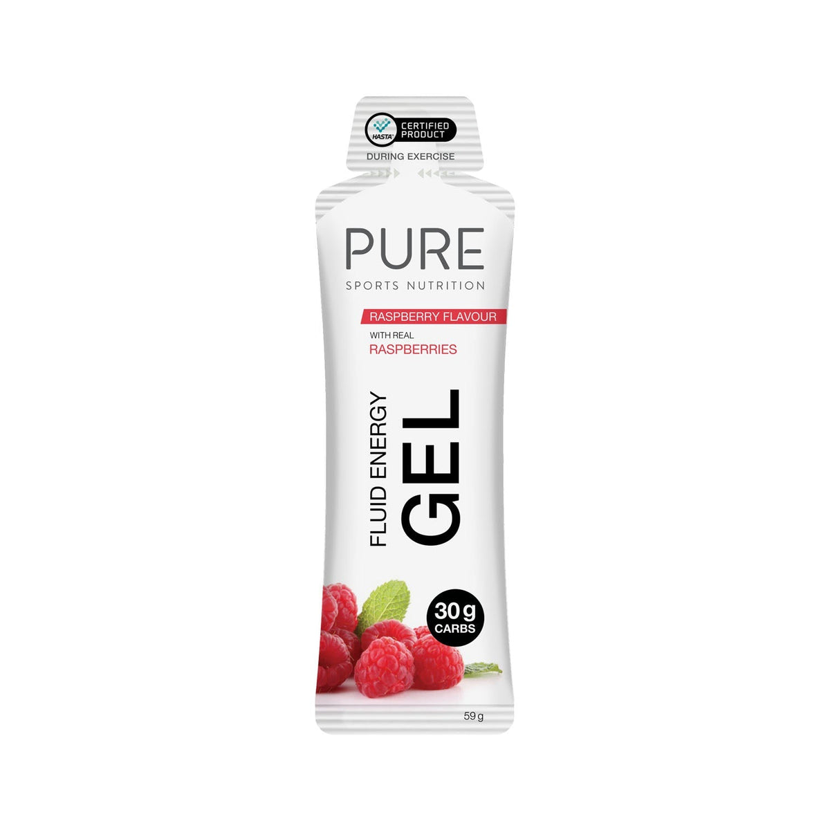 PURE Fluid Energy Gel Box of 18 - Raspberry (No Caffeine, HASTA)