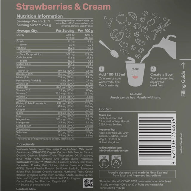Radix Ultra Dairy Breakfast 800kcal - Strawberries and Cream Nutrition Panel 15
