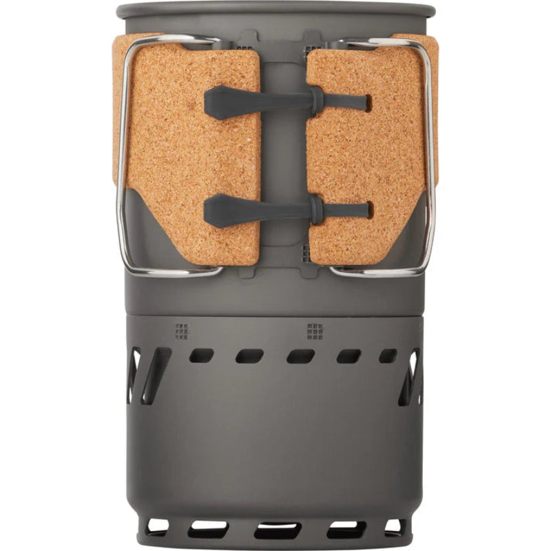 Portable stove with cork handles on a white background
