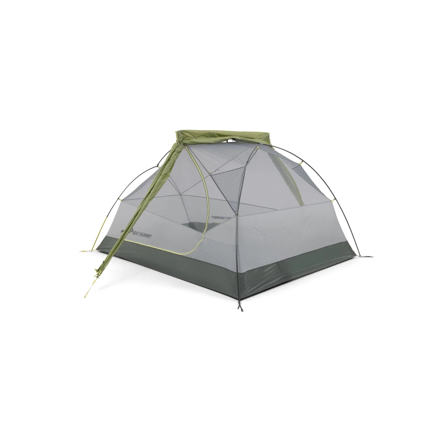 Gray and green tent on a white background