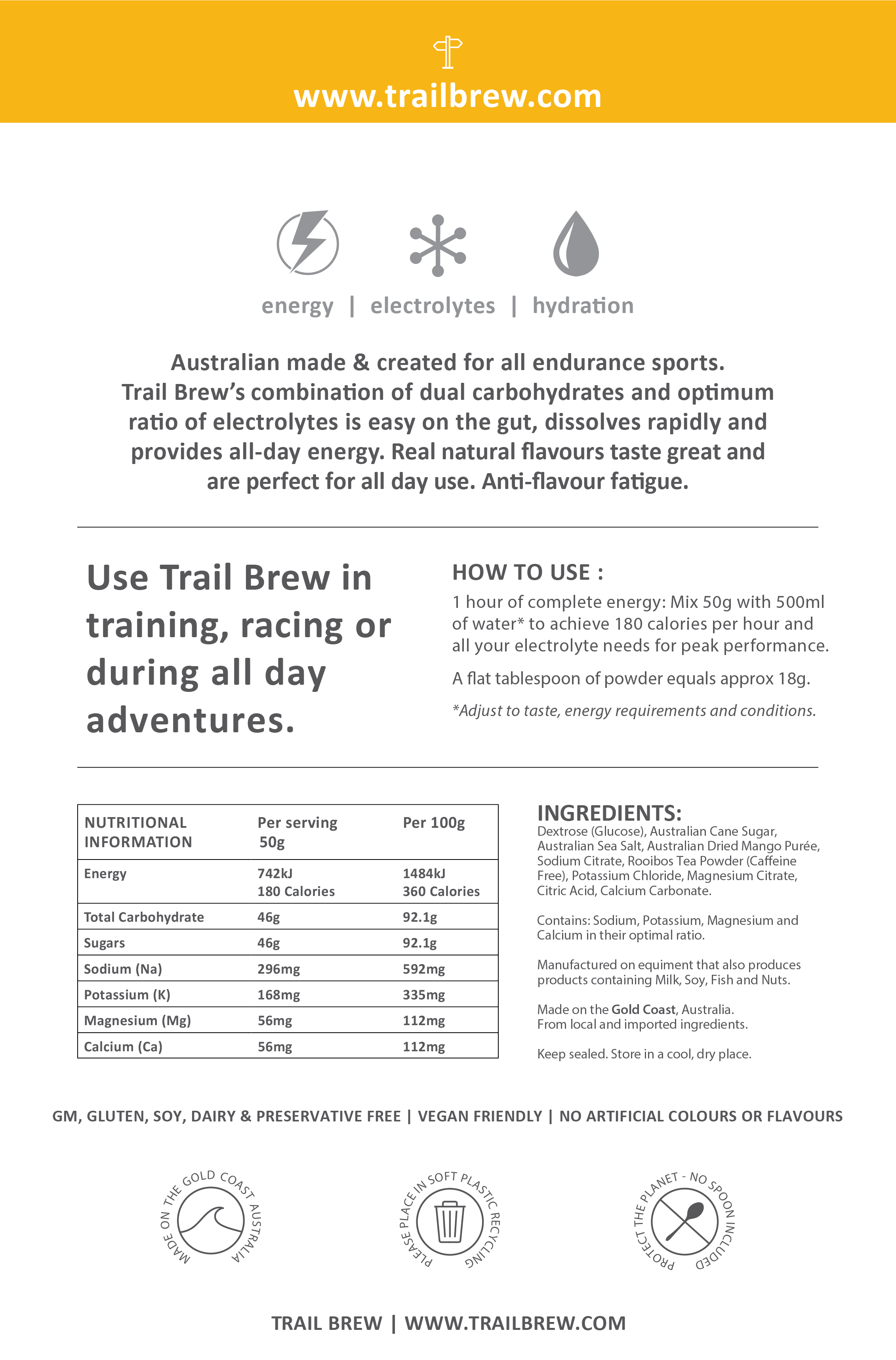 Trail Brew (1kg) Energy + Electrolytes