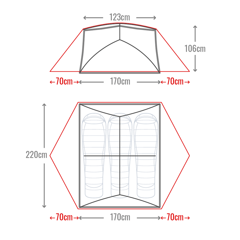 Mont Moondance EX Tent Lightweight 3 person Tent Dimensions Image